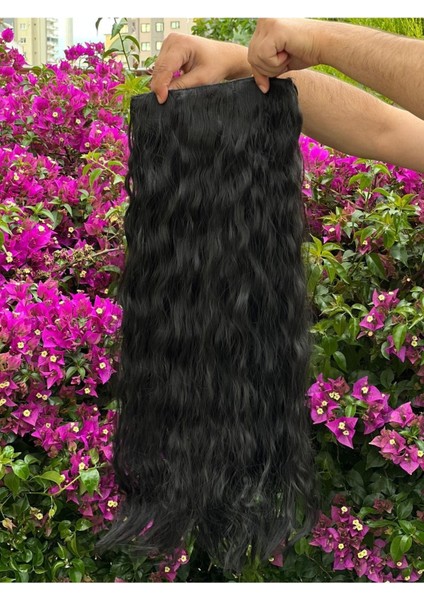 Siyah Yarımay +2 Yan Dalgalı Çıt Çıt - 65 cm Fiber Sentetik