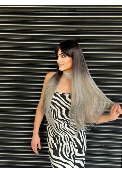 Perçemli Siyah Gri Düz 70-75 cm Peruk Model modelleri