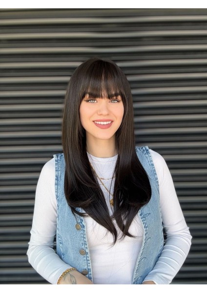 Koyu Kahve Perçemli Vip Düz Peruk fiyatları