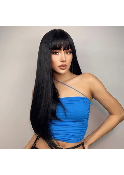 Siyah Perçemli Düz Vip Peruk- Gerçek Saç Dokusunda fırsatları