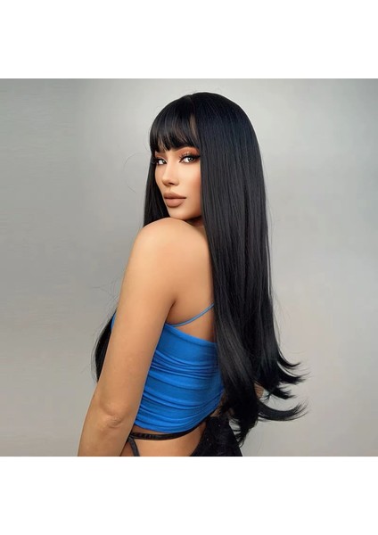 Siyah Perçemli Düz Vip Peruk- Gerçek Saç Dokusunda indirimleri