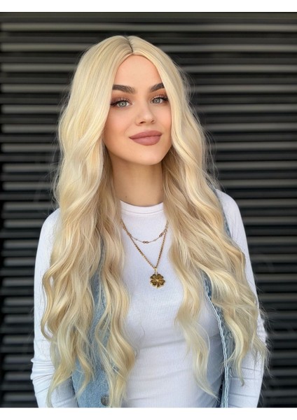 Platin Sarısı Perçemsiz Yoğun Dalgalı Vip Peruk