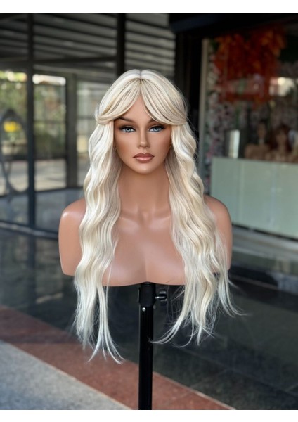 Platin Sarı Ön Soğuk Sarı Işıltılı Vip Peruk