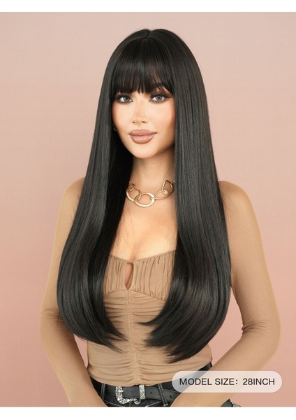 Siyah Düz Perçemli Uzun Peruk 75-80 cm fiyatları