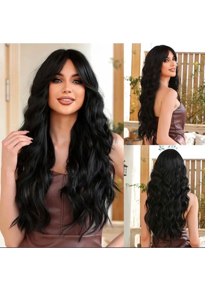 Medikal Siyah Perçemli Dalgalı Peruk A+++ Kalitede