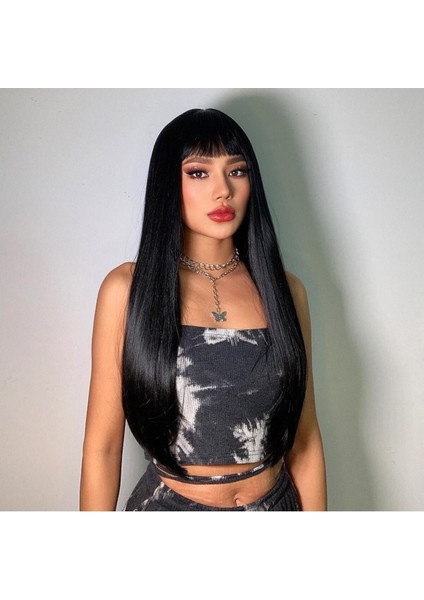 Siyah Perçemli Düz Peruk Model fiyatları