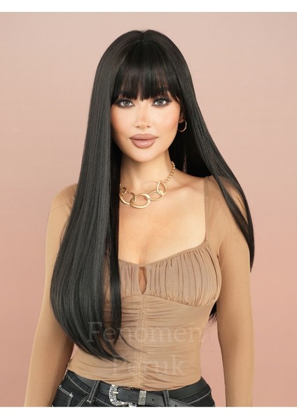 Siyah Düz Perçemli Uzun Peruk 75-80 cm fırsatları