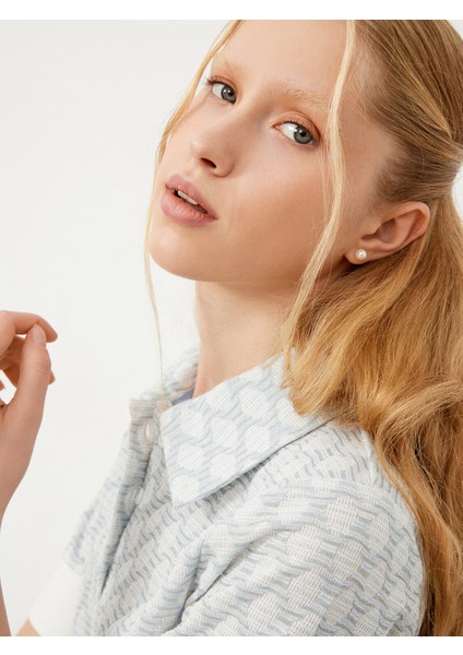 Kadın Mavi Regular Fit Pamuklu Polo Yaka Tişört