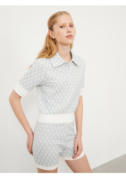 Kadın Mavi Regular Fit Pamuklu Polo Yaka Tişört