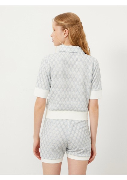 Kadın Mavi Regular Fit Pamuklu Polo Yaka Tişört