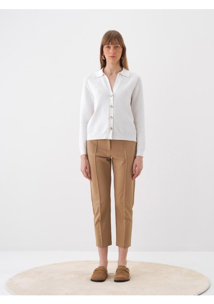 Kadın Beyaz Oversize Polo Yaka Hırka fiyatları