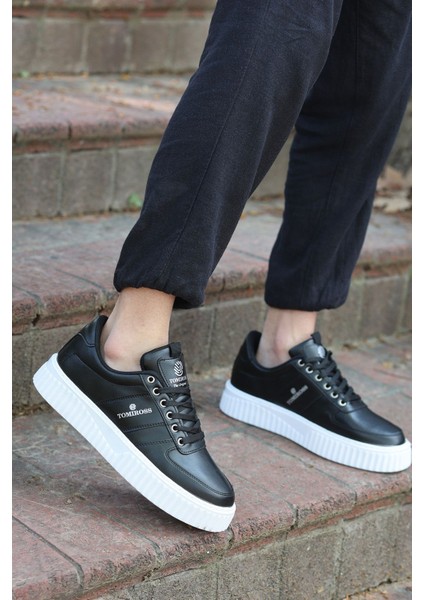 Zeno Siyah Beyaz Garantili Dikişli Kalın Taban Bağcıklı Erkek Ortopedik Günlük Sneaker Spor Ayakkabı ZENO-7937