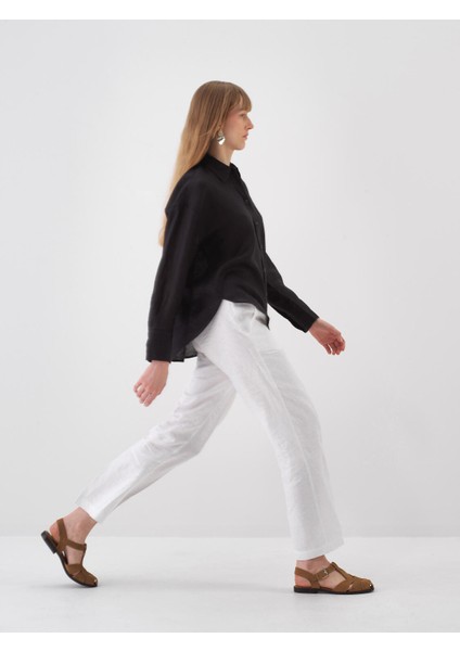 Kadın Siyah Oversize Keten Gömlek modelleri