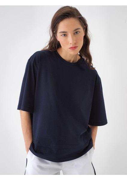 Kadın Lacivert Oversize Pamuklu Bluz