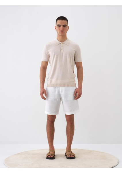 Erkek Naturel Oversize Keten Polo Yaka Kazak fiyatları