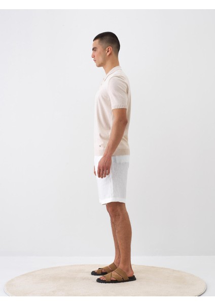 Erkek Naturel Oversize Keten Polo Yaka Kazak fırsatları