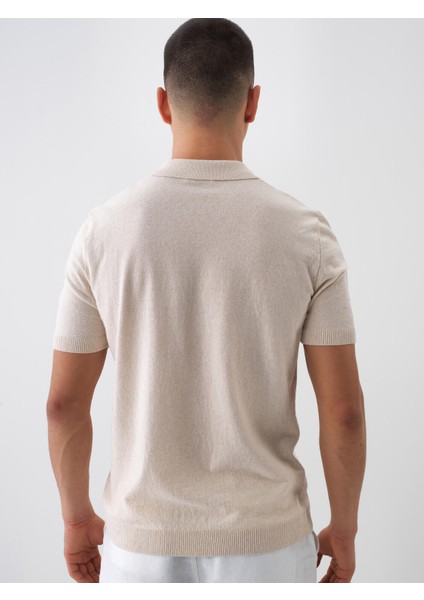 Erkek Naturel Oversize Keten Polo Yaka Kazak indirimleri