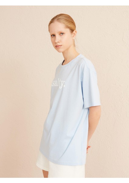 Kadın Mavi Big Oversize Pamuklu Tişört