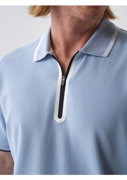 Erkek Mavi Regular Fit Pamuklu Polo Yaka Tişört modelleri
