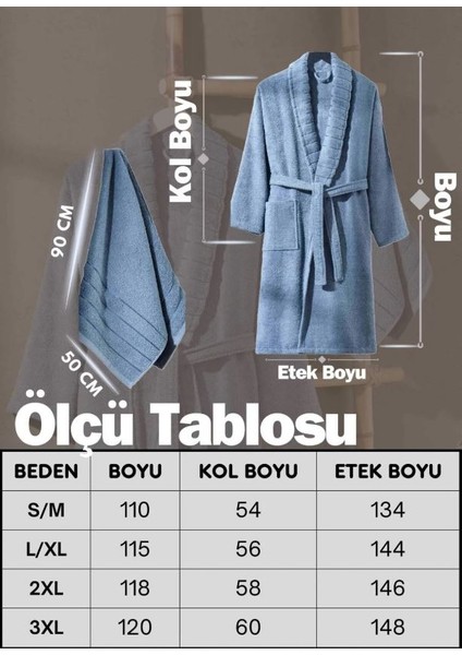 Bornoz - Havlu Seti Carla Indigo Mavi L/XL+50X90CM