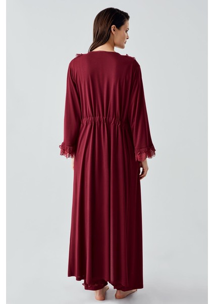 Uzun Kollu Dantelli Düğmeli Esnek Viskoz Sabahlık Pijama Takım 17304 fırsatları