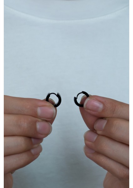 Geniş Düz Halka Çelik Unisex Erkek Küpe Çifti 6 mm mse9