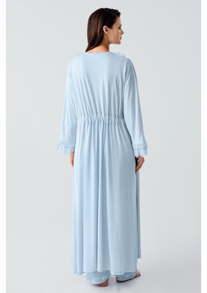 Uzun Kollu Dantelli Düğmeli Esnek Viskoz Sabahlık Pijama Takım 17304 fırsatları
