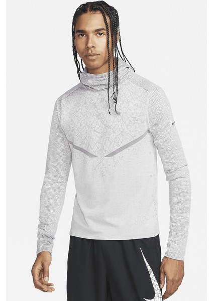 Therma Fit Adv Run Division Pnncle Mid Hoodie Kapüşonlu Reflektörlü Erkek Koşu Sweatshirt Gri