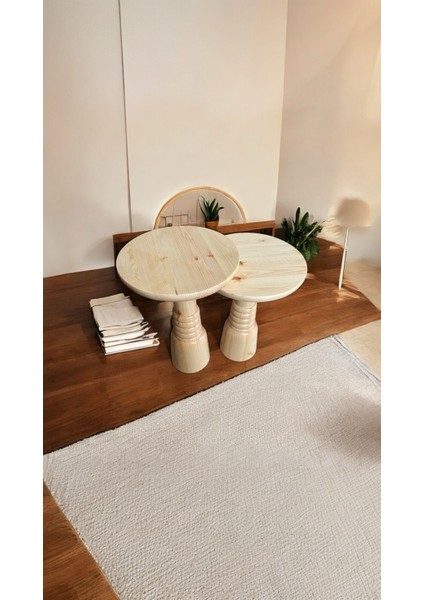 Wood Ahşap 2'li Set Boğumlu Mantar Yan Sehpa Modern Fiskos / Naturel Renk / Zigon Sehpa Vernikli fiyatları