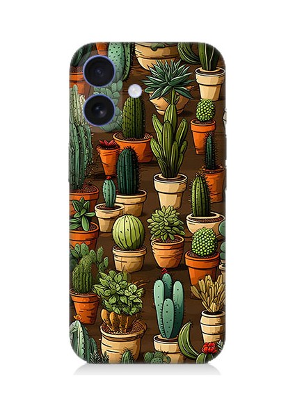 Apple iPhone 16 Plus Uyumlu Kaktüs Koleksiyonu Desenli Silikon Kılıf