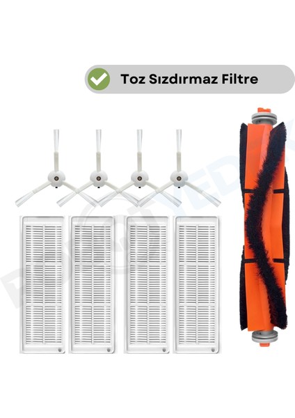 Xiaomi Mop 2 Pro (Beyaz) MJST1SHW Uyumlu Yedek Mopsuz Fırça Hepa Filtre Seti-9 Parça