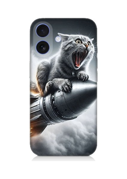 Apple iPhone 16 Uyumlu Roket Kedisi Desenli Silikon Kılıf