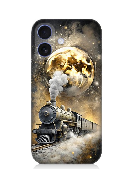 Apple iPhone 16 Plus Uyumlu Buharlı Tren Desenli Silikon Kılıf