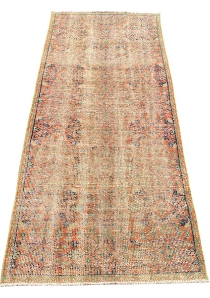 El Dokuma Eskitme Vintage 93X206 Soft Turuncu Retro Halı