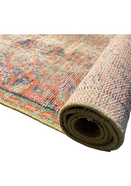 El Dokuma Eskitme Vintage 93X206 Soft Turuncu Retro Halı fırsatları