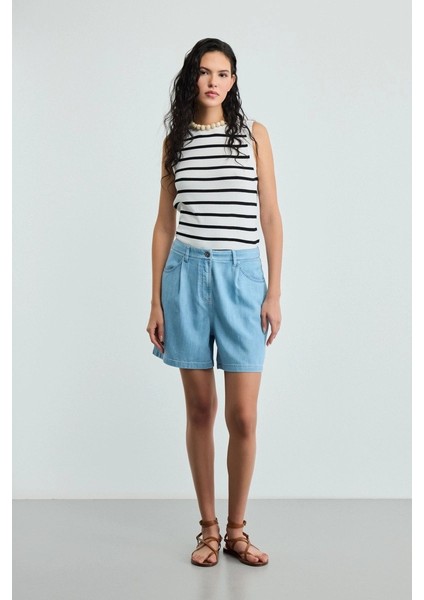 Tencel Denim Şort - Mavi modelleri