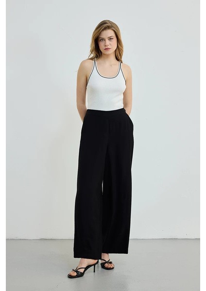 Beli Lastikli Bol Paça Pantolon - Siyah modelleri
