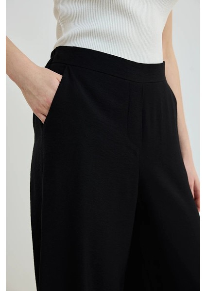 Beli Lastikli Bol Paça Pantolon - Siyah fırsatları