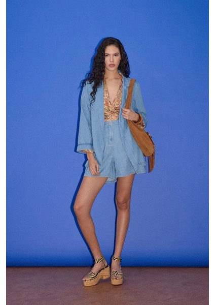 Lyocell Denim Şort - Mavi