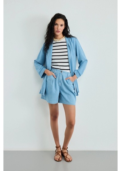 Lyocell Denim Şort - Mavi
