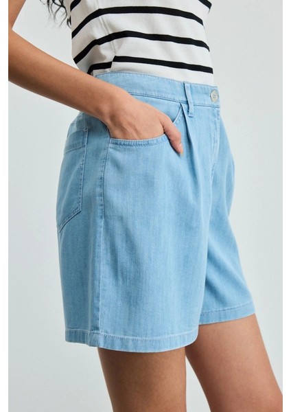Lyocell Denim Şort - Mavi