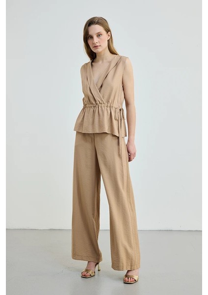 Beli Lastikli Bol Paça Pantolon - Camel