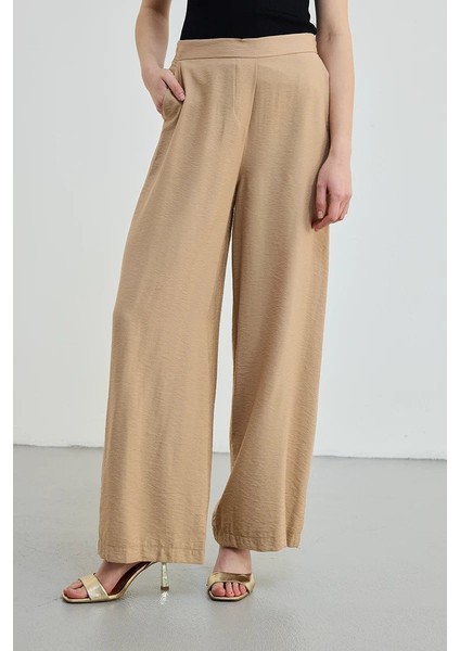 Beli Lastikli Bol Paça Pantolon - Camel