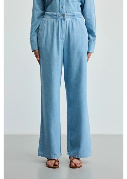 Tencel Denım Bol Paça Pantolon - Mavi fiyatları