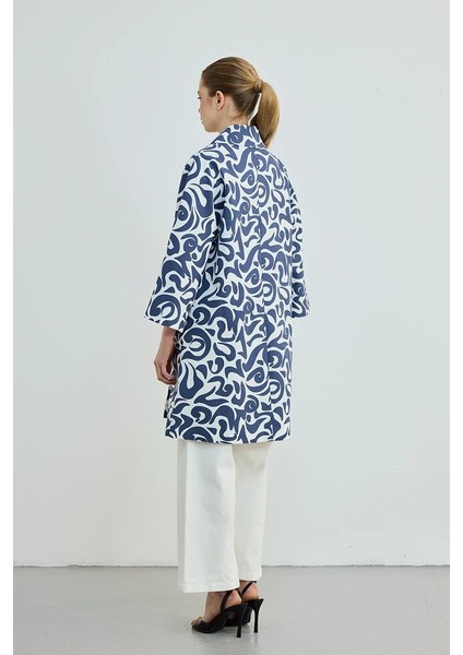 Desenli Koton Kaftan - Lacivert fırsatları