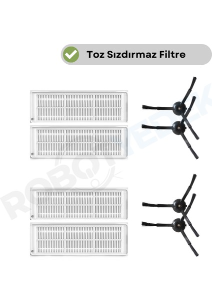 Xiaomi Mop 2 Pro (Siyah) MJST1SHW Uyumlu Yedek Hepa Filtre Yan Fırça-8 Parça