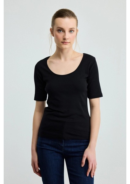 Kısa Kollu Pamuk T-Shirt - Siyah