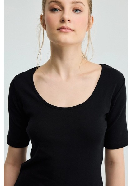 Kısa Kollu Pamuk T-Shirt - Siyah fiyatları