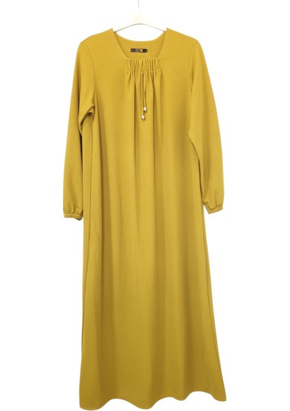 Burgu Kumaş Fitilli Elbise Büzgü Detaylu Boy 140 cm