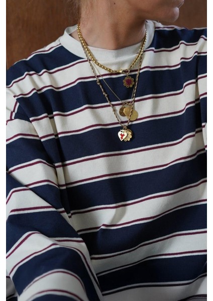 Lacivert Bisiklet Yaka %100 Pamuklu Çizgili Uzun Kollu Tişört MG2362 fiyatları